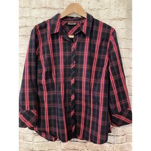7th Avenue Top Womens XL Black Pink Plaid Button Up Long Sleeve Collared Career